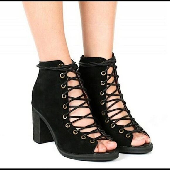 Jeffrey Campbell Cors Lace Up Chunky Heel Boots Booties Heels Size 7.5 - Picture 1 of 12